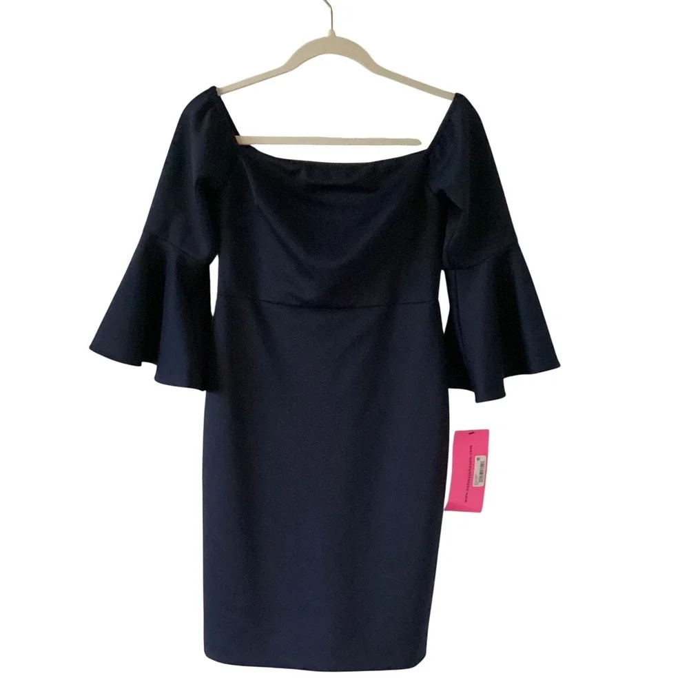 Betsey Johnson Navy Bell Sleeve Dress Women's Lined Zip Back Size 2 NWT Cocktail